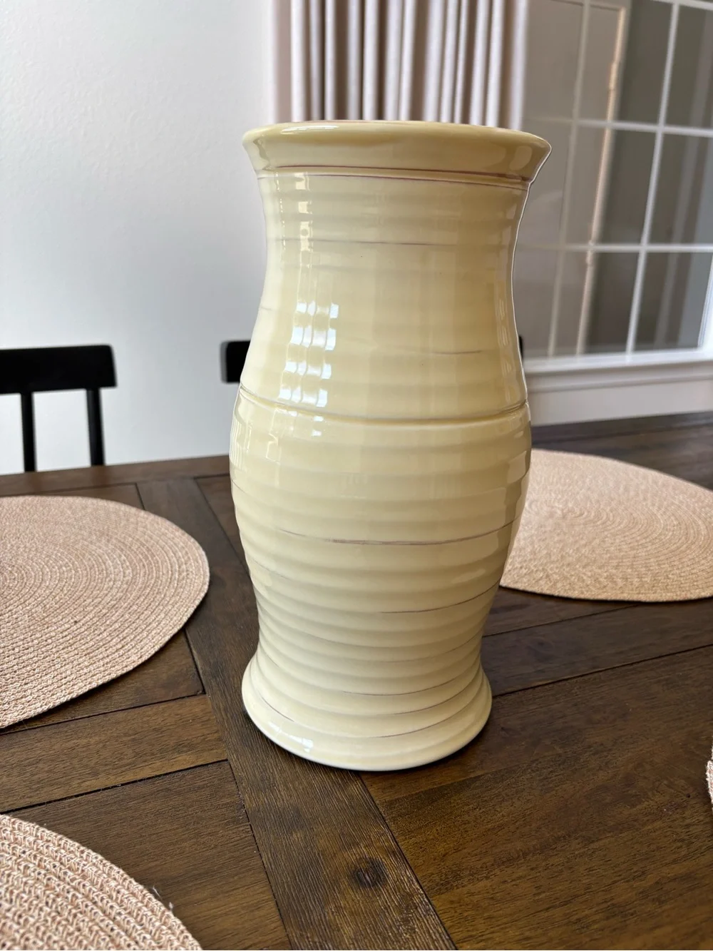 Ethan Allen Ribbed Cream Vase From Italy Flowers Plants Vintage